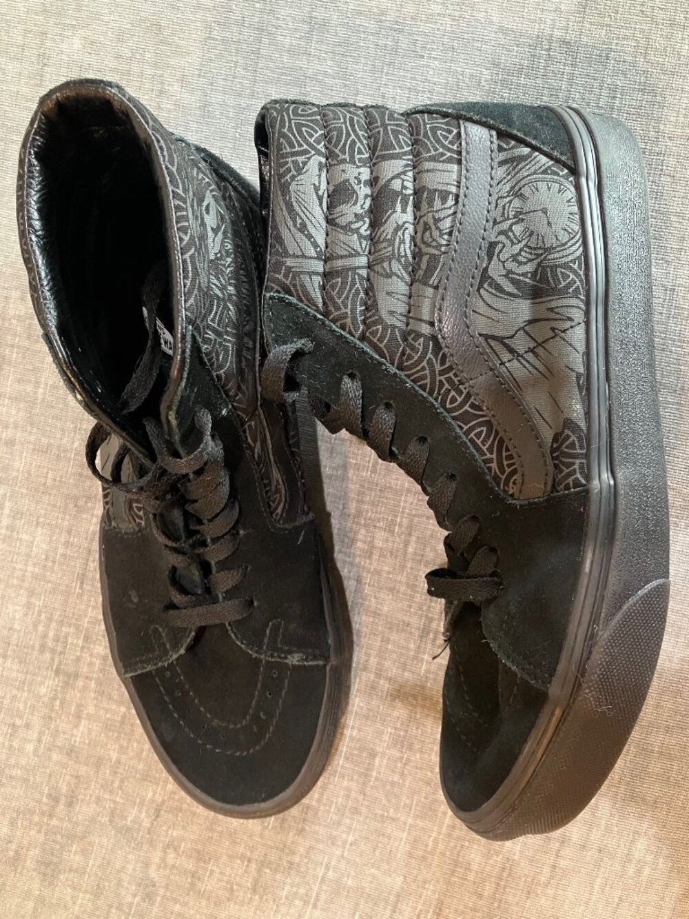 Vans Sk8-Hi Womens 9 Black Suede Graphic High Top Y2K Skate Shoes Mens 7.5